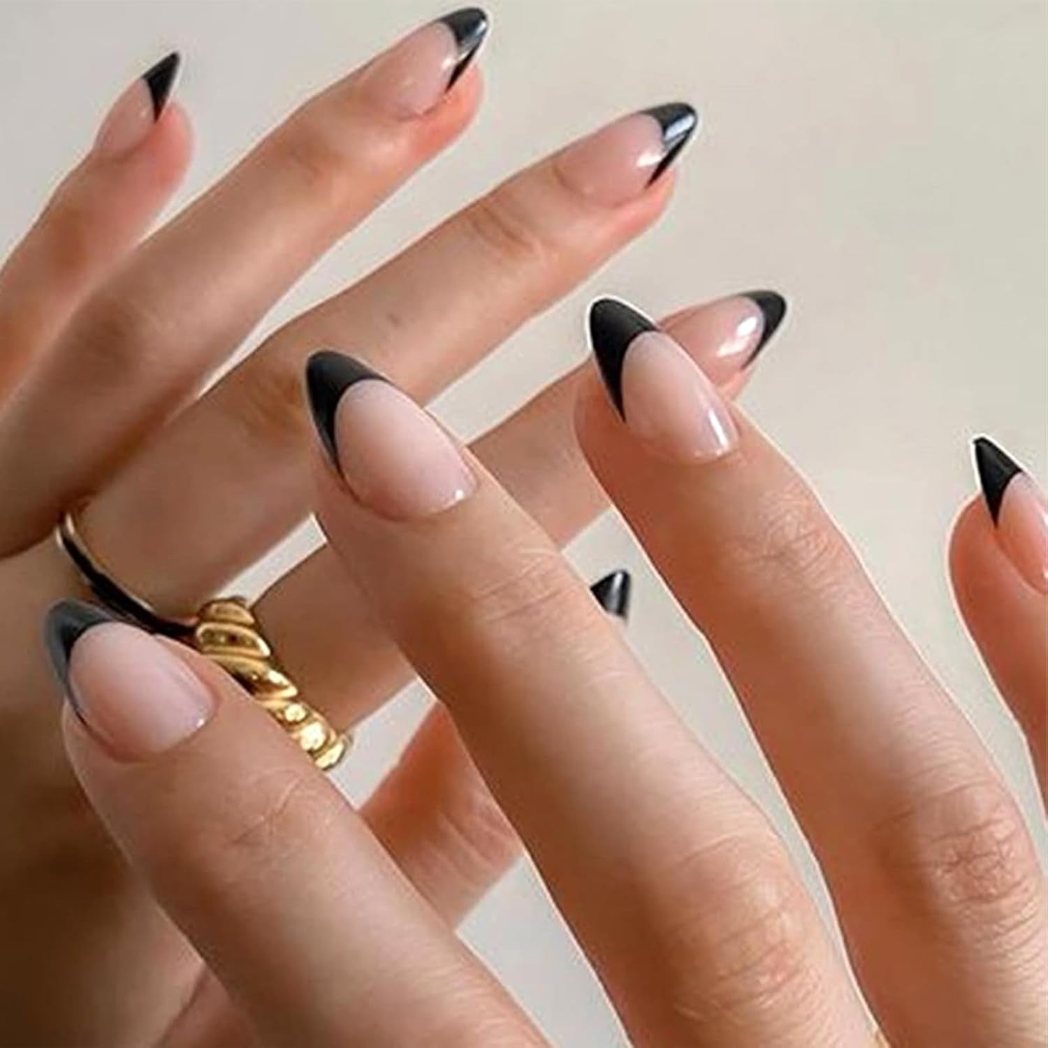 6 Pack French Tip Press on Nails - Almond, Square & Coffin Shapes, Short Fake Nails with Glue, Artificial Stick on Nails (White, Black)