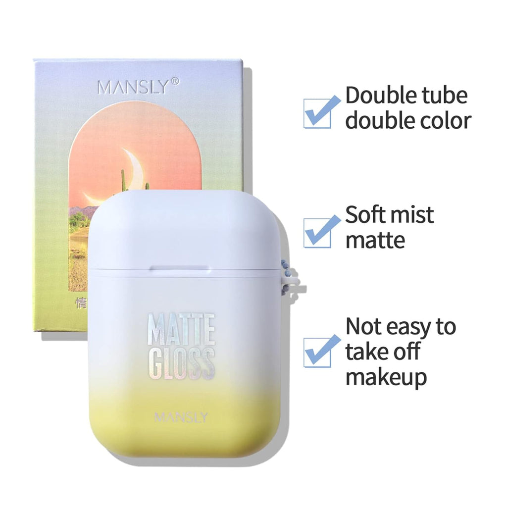 Matte Lipstick, Long Wear Waterproof Moisturizing Velvet Lipstick, Non-Stick Cup Lip Make Up, Lip Gloss Set for Women 2Pcs/Set (Sky Blue)