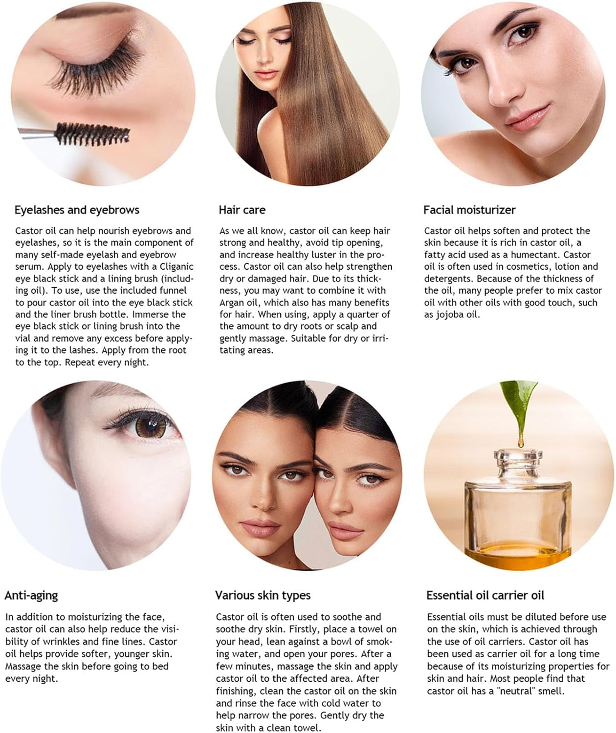 Castor Oil for Eyelashes Growth, 100% Organic Pure, with Mascara Tube, Serum for Long Thick Eyelashes, Hair Growth, Face and Body Skin Moisturizer, Nail Care, Travel Friendly