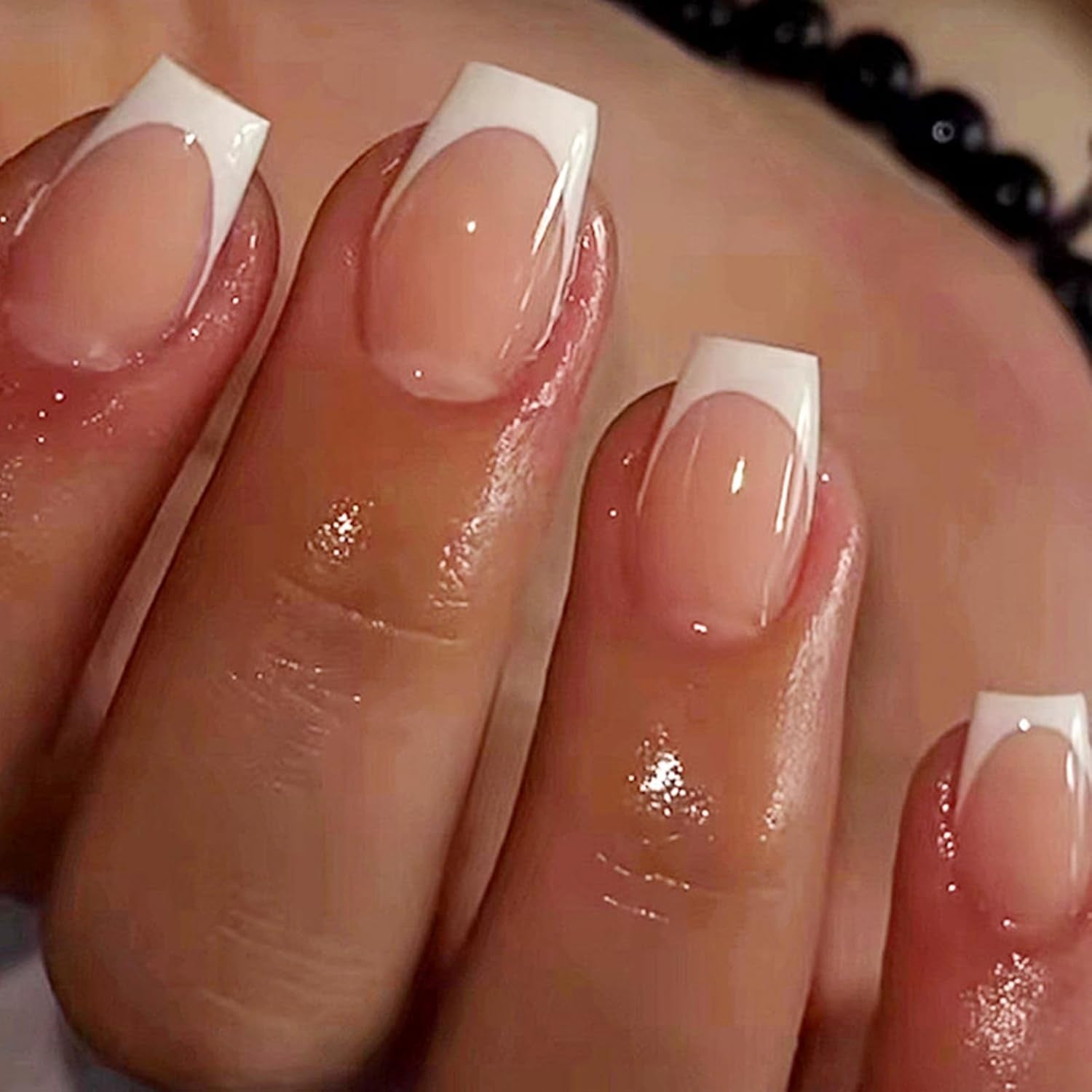 6 Pack French Tip Press on Nails - Almond, Square & Coffin Shapes, Short Fake Nails with Glue, Artificial Stick on Nails (White, Black)