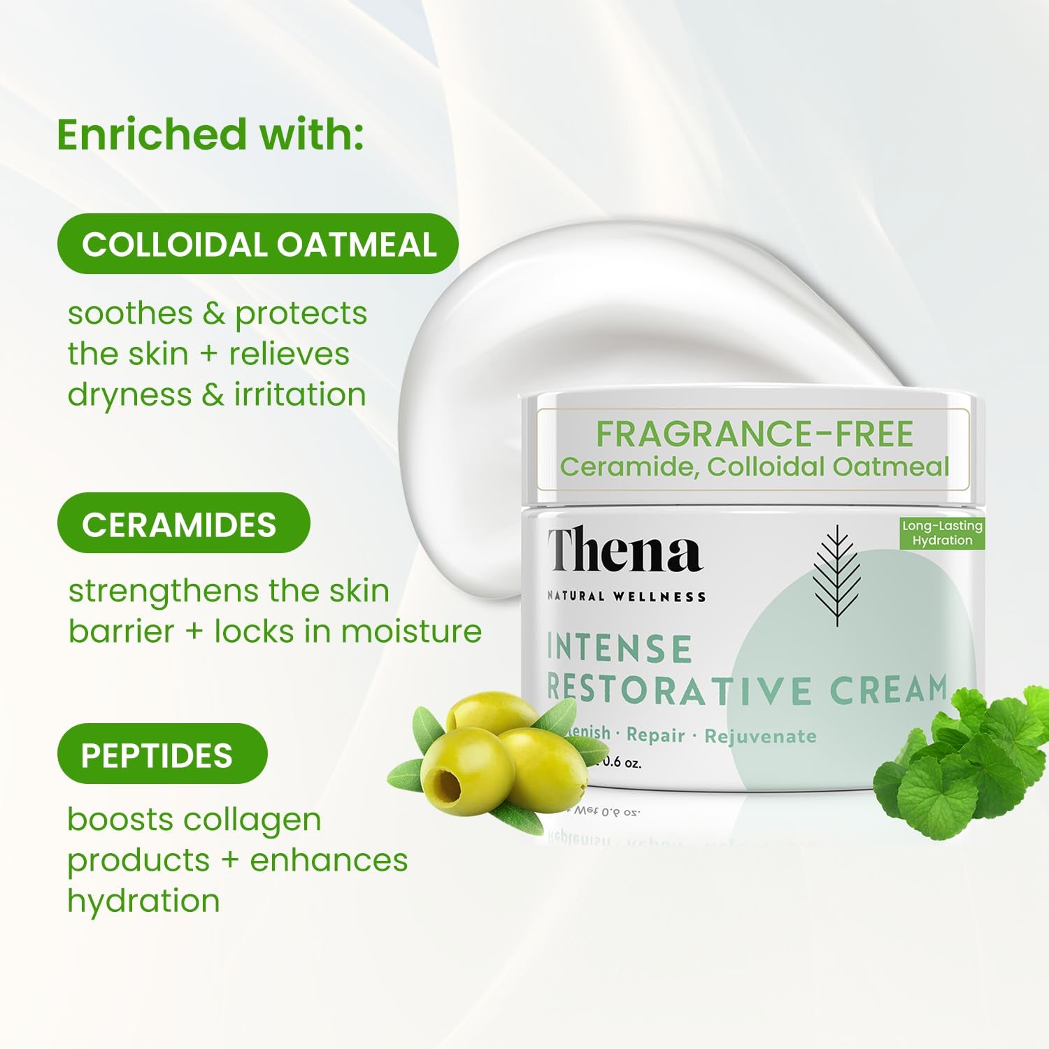 Barrier Repair Organic Face Cream Moisturizer with Ceramides Squalane Centella and Niacinamide, Fragrance Free, Non-Comedogenic, Gentle Soothing Hydration for Dry, Sensitive, Normal Skin, Travel Size
