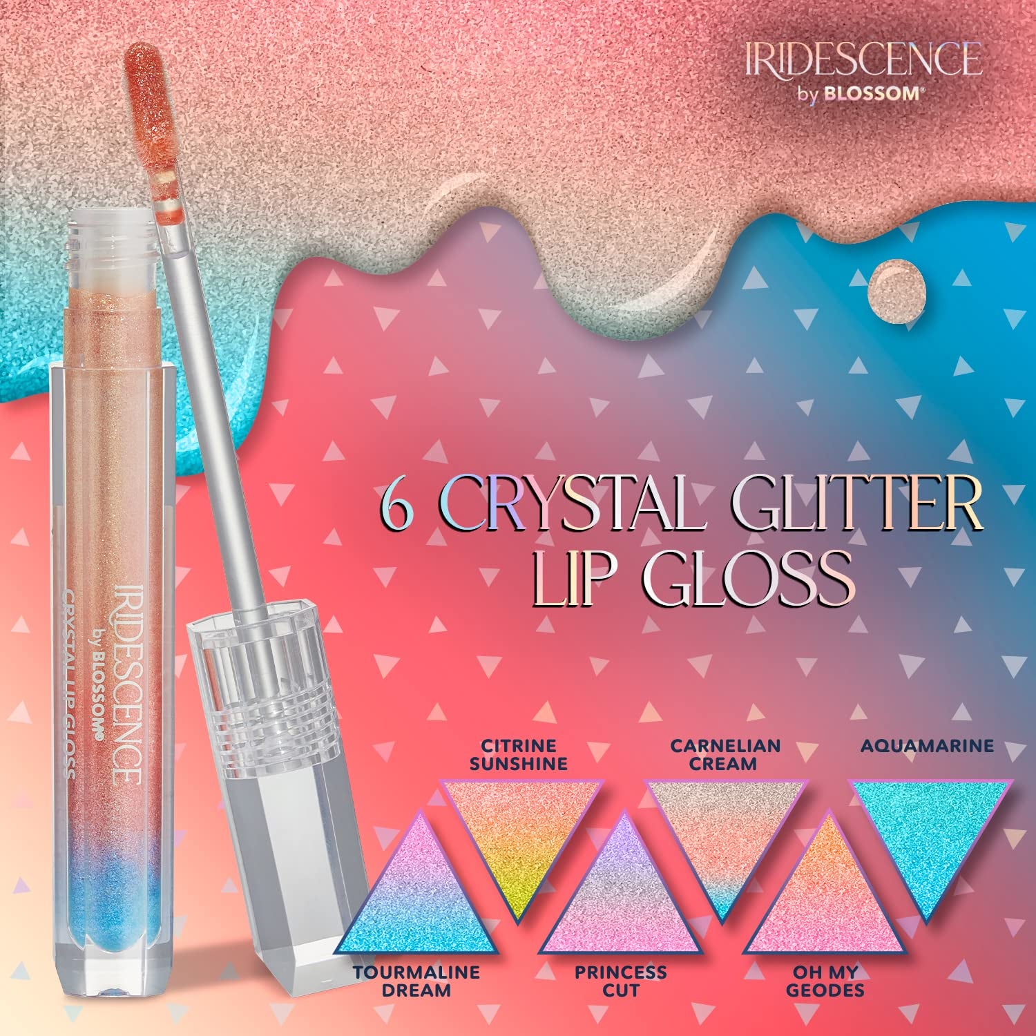 Iridescence Watermelon Flavored, Longlasting High Gloss, Glitter Shimmer Sparkle Crystal Lip Gloss, 0.08 Fl Oz, Ombre Nude, Carnelian Cream