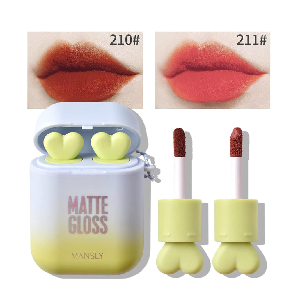 Matte Lipstick, Long Wear Waterproof Moisturizing Velvet Lipstick, Non-Stick Cup Lip Make Up, Lip Gloss Set for Women 2Pcs/Set (Sky Blue)